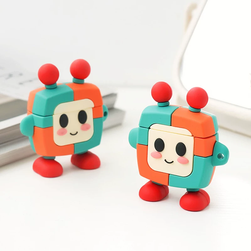 Apple, robot, headphones, wireless cartoon silicone protective case, pro2, 3, bluetooth