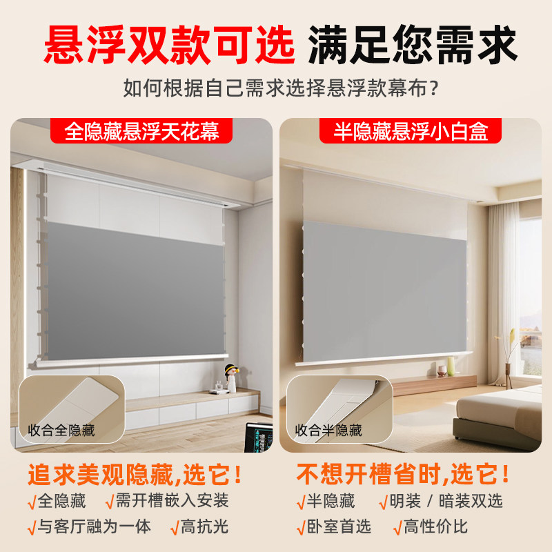 Xgimi Projector Floating Photon Projection Screen 4K Embedded Ceiling Projection Screen Home Pull-Down Electric Screen Small White Box Smart Voice-Activated Photon Screen Home Installation