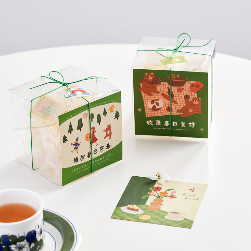 pet square plastic transparent gift box single egg yolk crisp crocheted cow rolling sugar button Biscuit Green Bean Cake Packaging