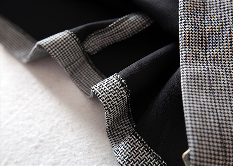 Xu hướng thời trang châu Âu và Mỹ rắn màu Houndstooth khí chất không đều hem Slim eo cao eo thon mùa thu và mùa đông 	váy suông cột dây eo