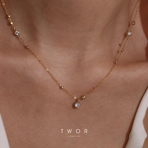 TWOR original niche design American 14K gold injection zircon small gold beads stitching exquisite necklace choker stacked