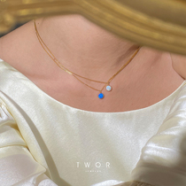 TWOR original design handmade American 14K gold simple opal pendant choker stacked two colors