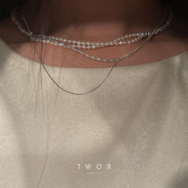 TWOR sparkling series niche design sense simple double layer S925 silver necklace stacked with exquisite daily
