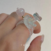 TWOR 2021 spring and summer new butterfly and flowers original handmade beaded index finger ring female niche design