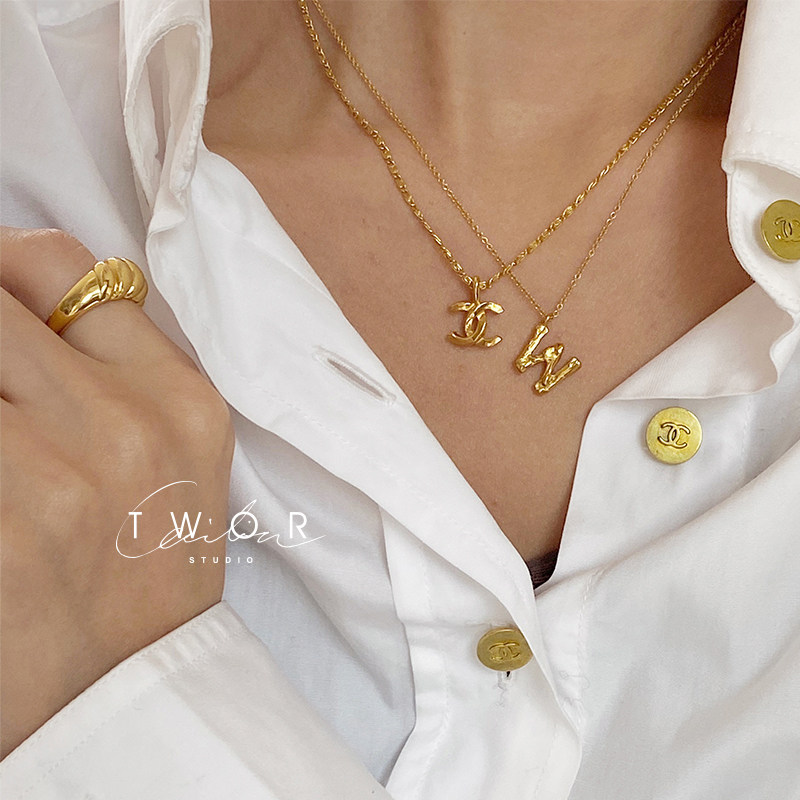 TWOR American 14k note gold 26 letter necklace baroque pearl zircon combination clavicle chain ins simple