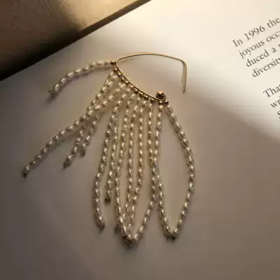 TWOR original design handmade American imported 14K gold bright natural pearl tassel earrings niche unique