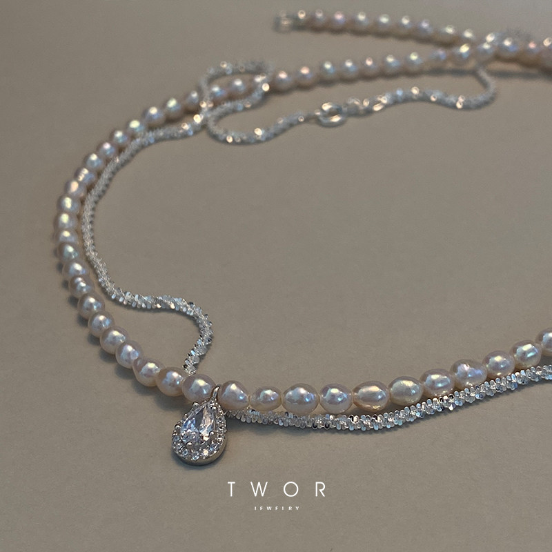 TWOR Yingying Zhongzhu original exquisite pearl sketch natural wild keshi pearl necklace fresh water