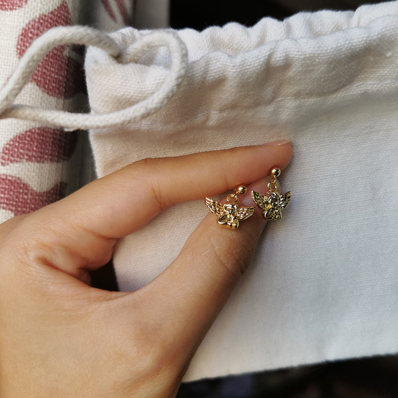 TWOR original hand made for US import 14k Note gold Delicate Little Angel Ear Needle Earrings Female Brief is small 100 lap