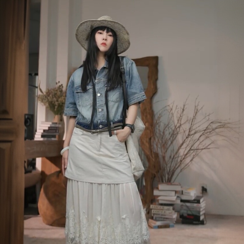 Infobyfive2026 Summer New Style Washed Gradient Mid-Sleeve Denim Jacket Nf0605213