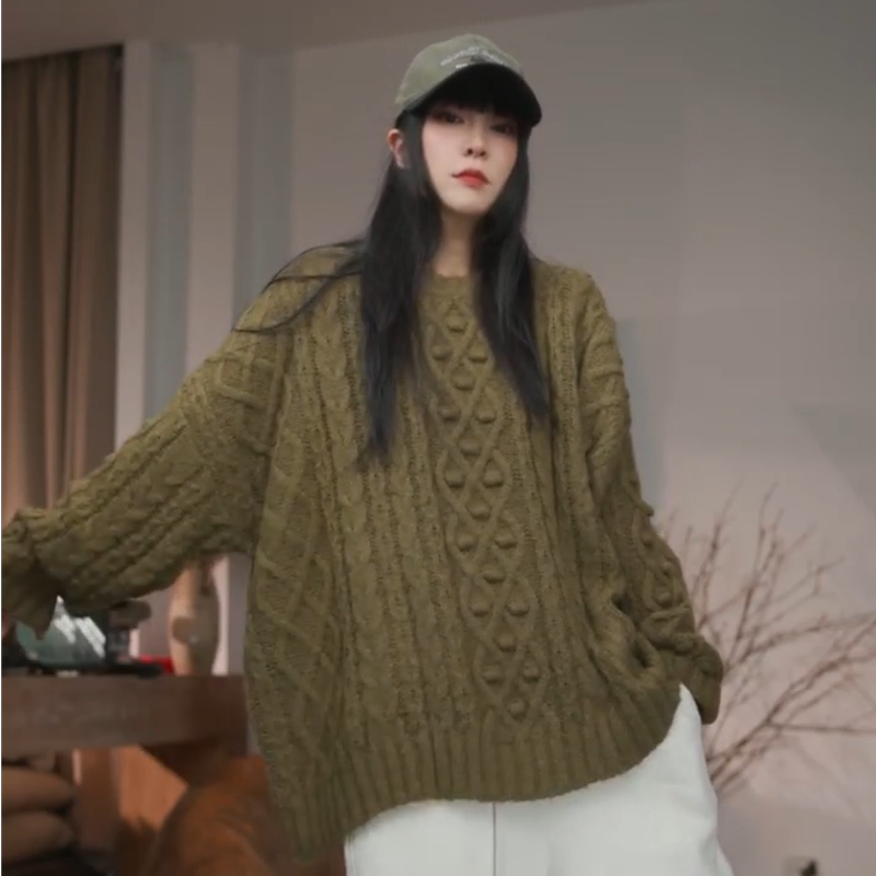 Infobyfive Autumn and Winter New Round Neck Lazy Style Loose Pullover Twist Knitted Sweater Nf0610215