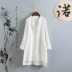 Qing retro đứng cổ áo dài phần cotton và áo sơ mi vải lanh phụ nữ dài tay áo len mỏng áo khoác mùa thu của phụ nữ bên ngoài mất - Áo sơ mi