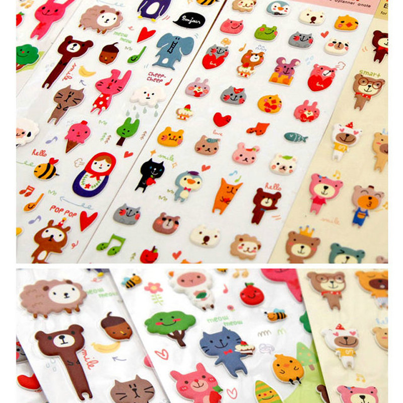 Korean Stationery Cute Animal Bear Cartoon Bubble Sticker Album Phone Decoration Diary Stereo Sticker