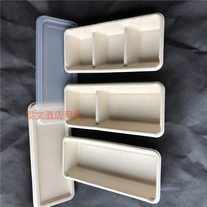 Pulp environmentally friendly degradable single-box packaging box Japanese-style long box three-box 2-box small dish box takeaway lunch box