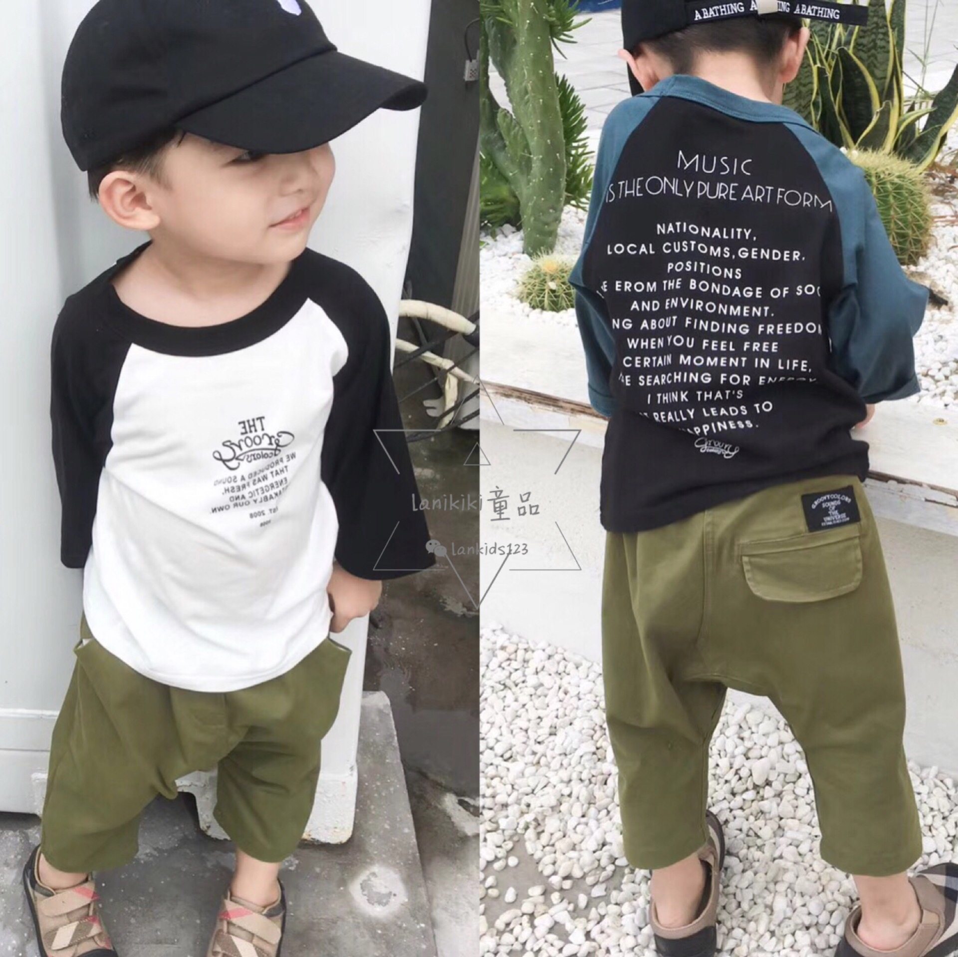 LANIKIKI 21 spring and autumn new children's Japanese fashion brand pure cotton letter printing color top t spot