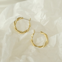 Twist ear ring Korean temperament Net red metal ring ring High sense s925 silver needle ear decoration cold wind niche