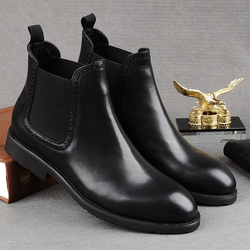 Mùa thu và mùa đông nam khởi động giày da ngắn Martin boots nam Anh giày cao nam hàng đầu Chelsea boots nam ống tay da giày cao cổ - Kính khung