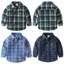Boy plaid shirt long sleeve spring and autumn 2021 new childrens clothing cotton boys shirt foreign style childrens shirt