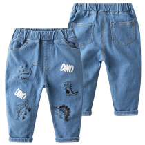 Broken clearance boy jeans autumn clothing Korean spring and autumn childrens clothing foreign style cartoon baby trousers childrens pants