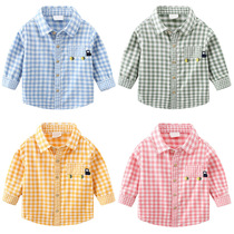 Boy shirt spring autumn 2022 new spring clothing boy handsome gas tide baby pure cotton long sleeve child plaid shirt