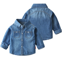 Boy Denim Shirt Spring Autumn 2022 New Korean Version Fall Boy Dress Baby Foreign Air Blouse Children Long Sleeve Shirt
