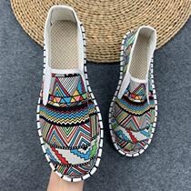 Old Beijing cloth shoes mens fisherman shoes linen breathable couples slip-on social work shoes for young and middle-aged men