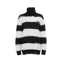 Andrea Martin Autumn Winter New stripe destruction long sleeve four-color high neck mens and womens pullover sweater