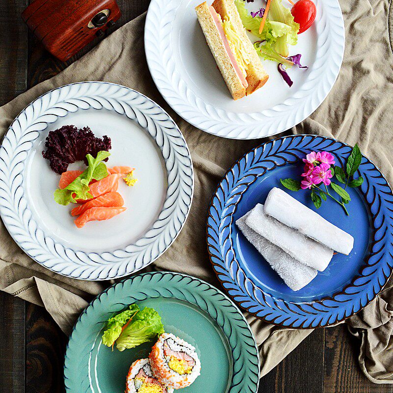 Elandill Nordic Ins Lace ceramic plate Pasta Dish Hem Tray Western Dining Tray Steak Dish Home Breakfast Dish 