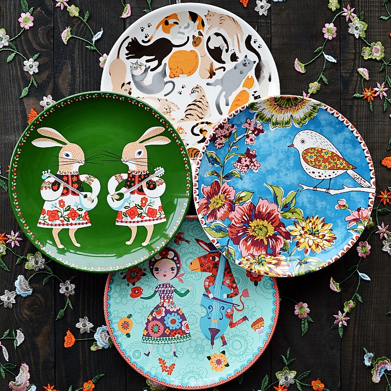 Elandir Nordic Country Style Underglaze Ceramic Tableware Western-Style Plate Household Dish Plate Breakfast Snack Plate