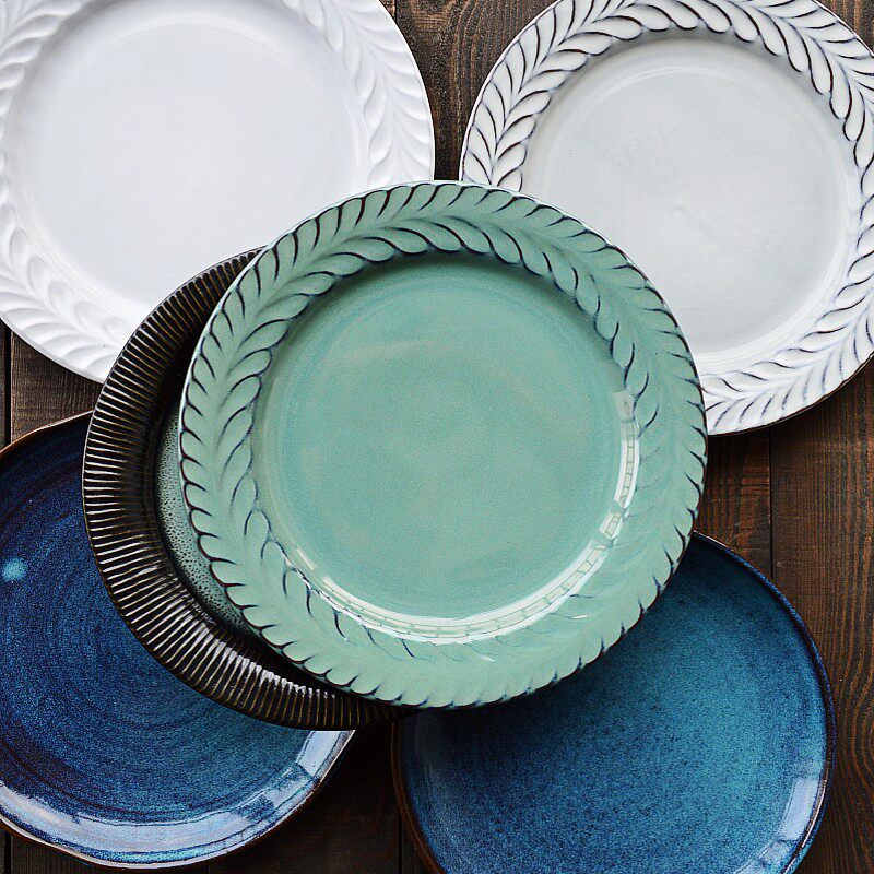 Blemish coarse pottery tableware Creative ceramic plate Household dish Western plate Flat inventory heart plate Steak plate European style