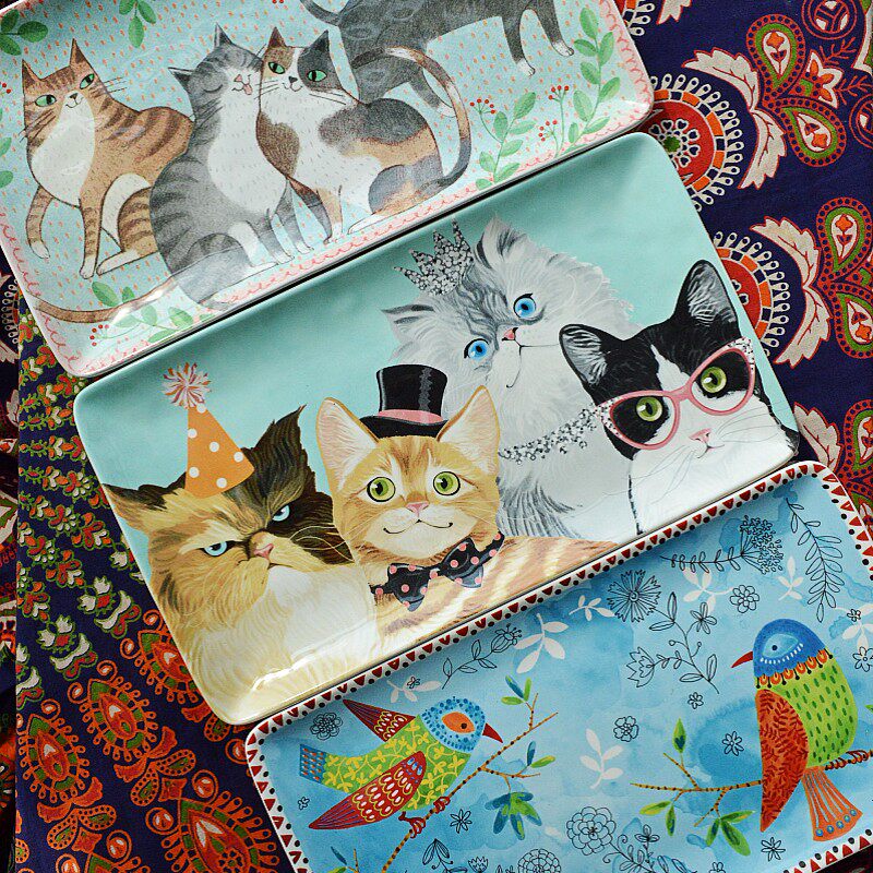 Elandil Underglaze Color Ceramic Tableware Retro Fashion Cute Tray Sushi Plate Candy Plate Fruit Platter