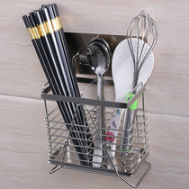 Shuangqing non-perforated stainless steel chopsticks cage spoon basket barrel square water tray chopsticks tube kitchen rack