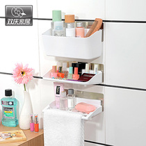 Shuangqing punch-free kitchen seasoning rack Three-piece wall-suction bathroom cosmetics cup bottle storage rack