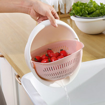 Kitchen multi-purpose vegetable washing basin drain basket double-layer automatic rotating filter fruit and vegetable cleaning basket sieve Shau Kei rice amoy