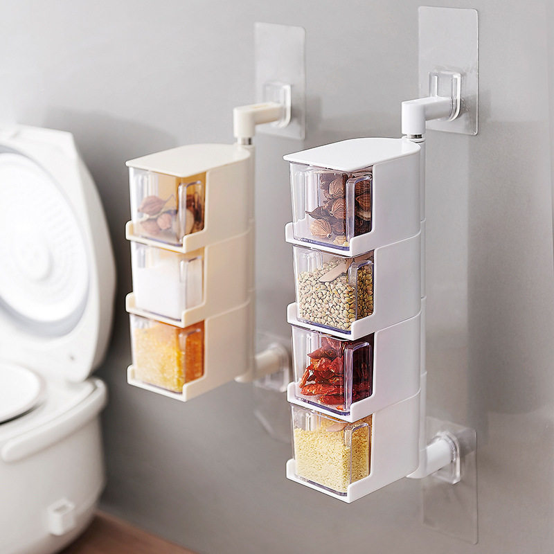 Rotate flavor box salt pepper drawer with spoon on the wall of free punch nail