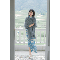 Jasmine cheongsam six-piece sleeve half-open long retro literary daily printing linen cheongsam cotton flower