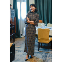 Jasmine cheongsam six-point sleeves without province full placket long retro daily printing cotton fabric cheongsam Cha Cha