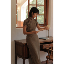 Jasmine cheongsam spring and autumn short sleeves with full open wide edge long retro daily chiffon cheongsam