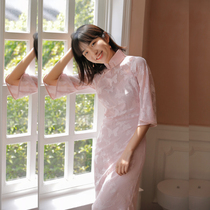 Masmo cheongsam May New Product six-point water sleeve full open long retro Literature and Art Daily lace cheongsam Xiaomeng