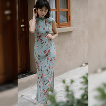 Jasmine cheongsam spring and summer new products completely sleeveless full open long retro daily silk cheongsam Butterfly Love
