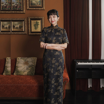Jasmine autumn new four-piece sleeve full open double-flap long retro daily embroidery Ramie cheongsam Autumn Classic