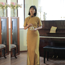 Jasmine qipao summer and autumn Four points with sleeves without province full cardigan long retro daily human silk qipao Autumn Hua