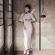 Jasmine qipao August new product five points water sleeves no province full open placket long retro daily chiffon qipao Kezhi