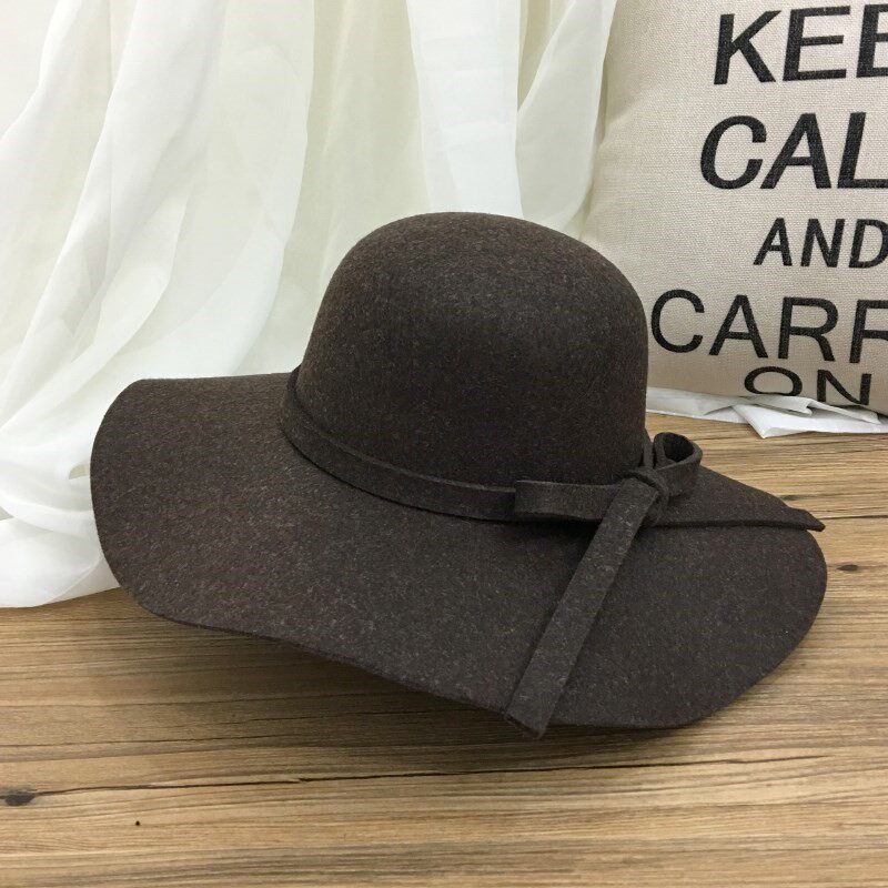 Panama hat female courtesy British woolen hat top hat dress woolen black big brim fisherman Autumn and Winter Jazz