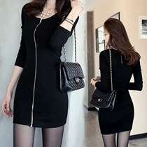 Women autumn 2017 New Tide plus size Long plus velvet base shirt women long sleeve autumn winter nightclub sexy dress