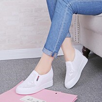 Hollow and breathable small white spring and summer shoes womens inner height Joker one pedal net shoes slope heel single shoes casual womens shoes