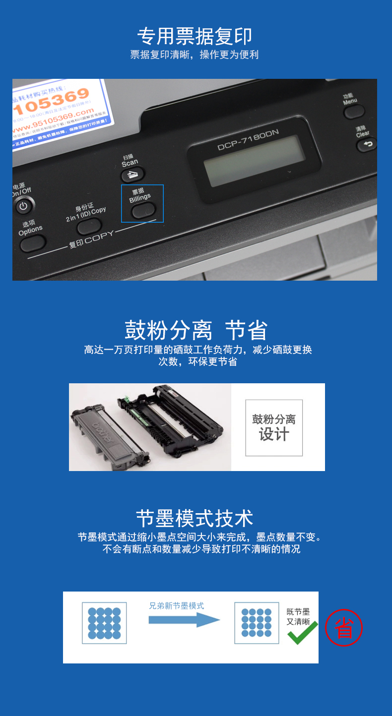 兄弟DCP-7180DN自动双面打印一体机激光多功能打印机一体机复印扫描有线网络打印家用办公A4三合一扫描复印机