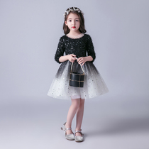 Childrens high-end dress costume girls long sleeve black princess skirt foreign atmosphere kindergarten poetry piano costume