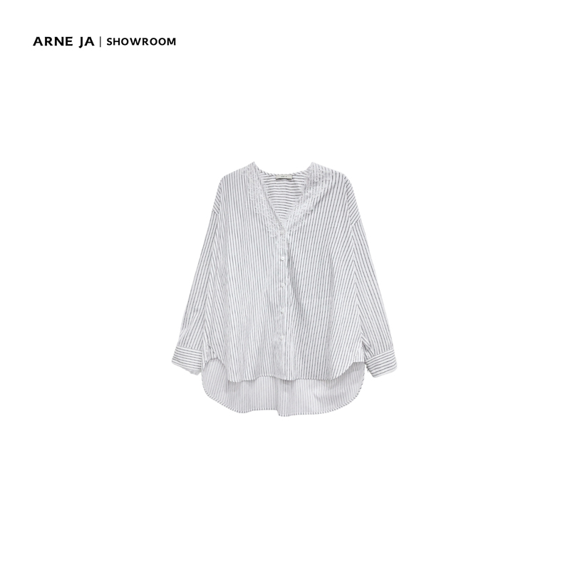 「Arne Ja」Summer Order Cool Striped Lace Collar Ribbed Shirt D61Sc1090