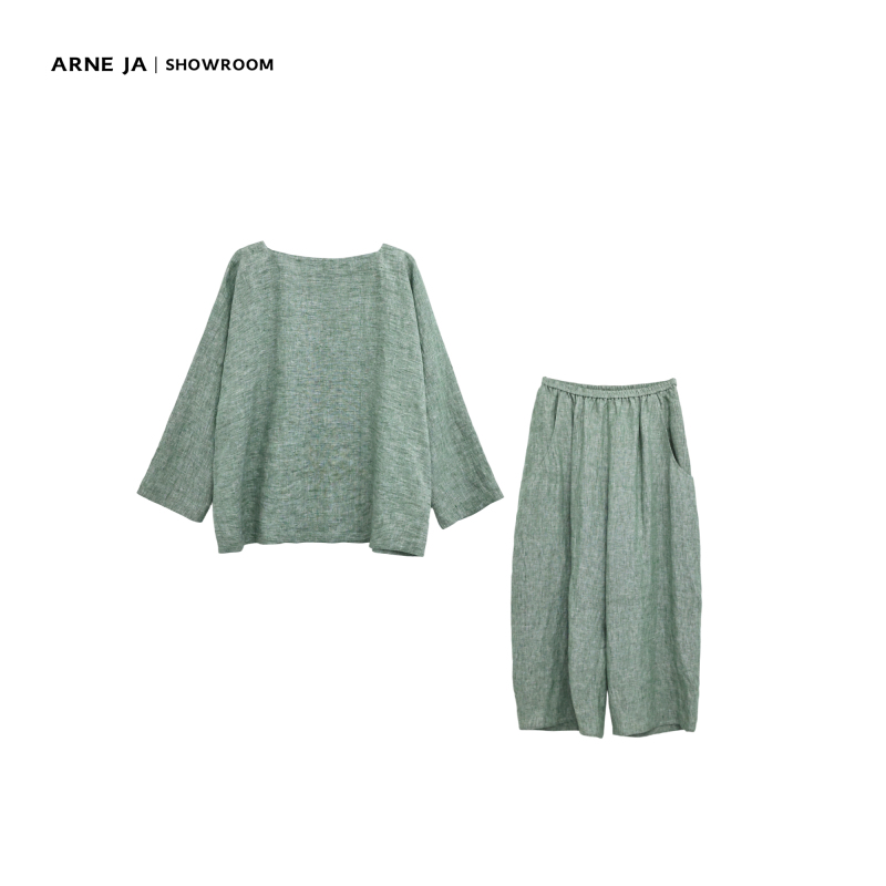 「Arne Ja」Naturalistic Ancient Method Mugwort Two-Color Woven Linen Slow-Rhythm Set D62Sc3142