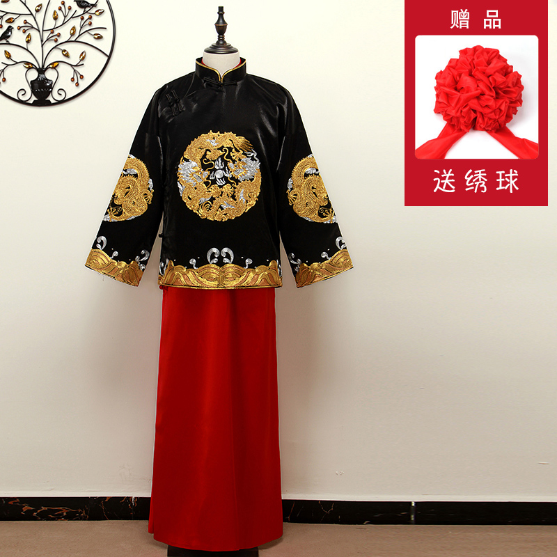 2020 mới kimono chương đen váy cưới nam gió của Trung Quốc bánh mì nướng chiếc váy của nam giới chú rể áo ngựa thêu